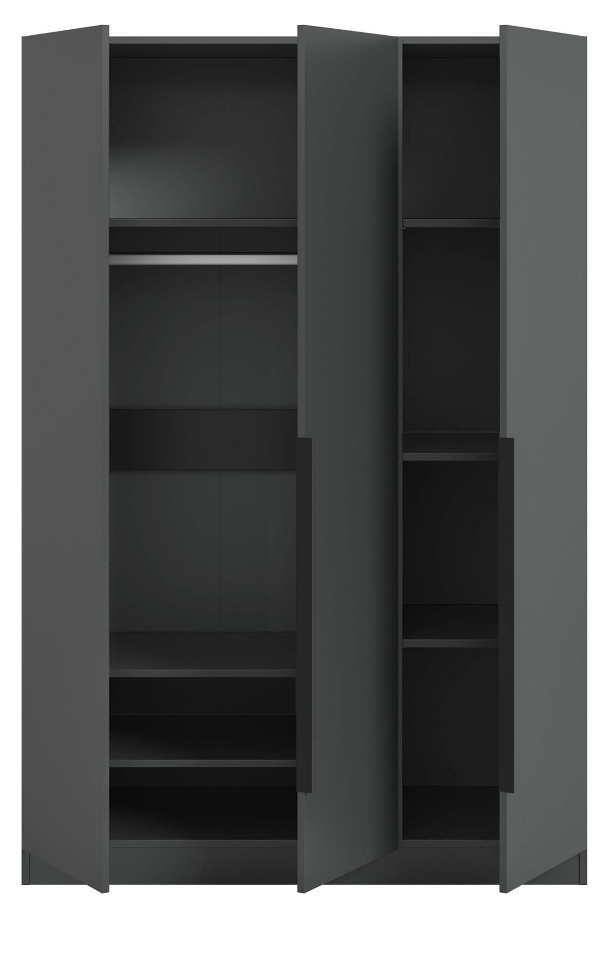 KLEIDERSCHRANK grau 3-türig 120 x 181 cm, Kleiderstange und Wäschefächer - Schwarz/Grau, Holzwerkstoff/Kunststoff (120/181/52cm) - Inn.Furn