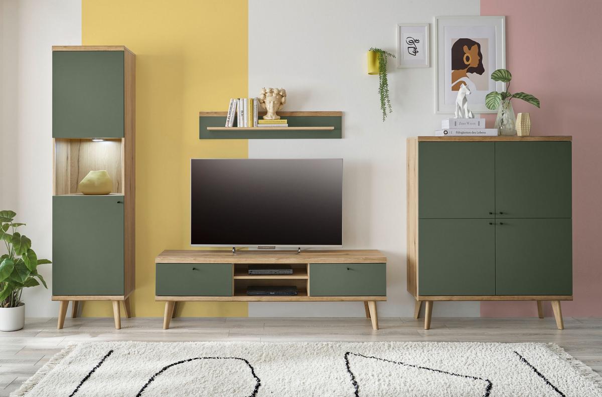 WANDBOARD Salbei, Evoke Eiche, Wandregal 107 cm skandinavisches Design - Eichefarben/Salbeigrün, Holzwerkstoff (107/20/19cm) - Furn.Design