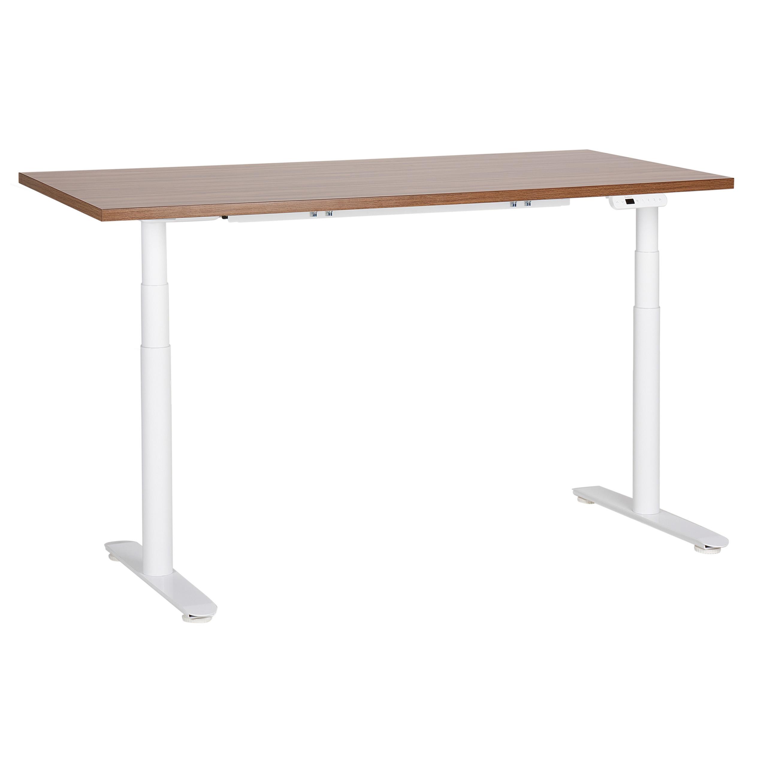 SCHREIBTISCH braunweiß 160/72 cm elektrisch höhenverstellbar Destin IV - Dunkelbraun/Weiß, Holz (72/160/67cm) - Beliani