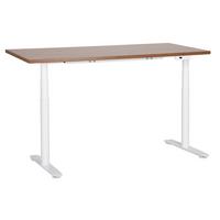 SCHREIBTISCH braunweiß 160/72 cm elektrisch höhenverstellbar Destin IV - Dunkelbraun/Weiß, Holz (72/160/67cm) - Beliani
