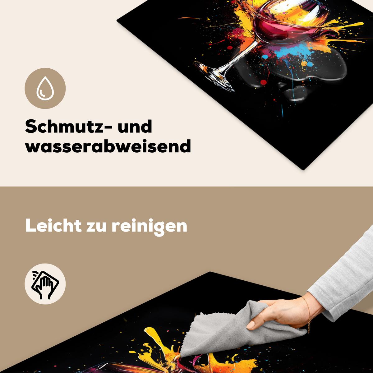 HERDABDECKPLATTE Wein - Glas - Graffiti - Getränk - Rot - Farbe Herdabdeckung Induktionsfeld 75x52 cm - Weinrot, Kunststoff (75/52/0.2cm) - MuchoWow