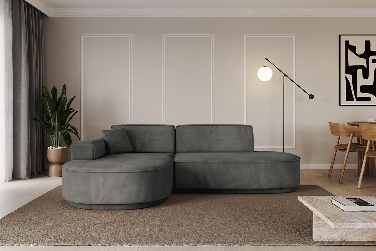 ECKSOFA Ottomane Links MARI-L1-v3 - 243x171x83 cm Dunkelgrau Velours - Dunkelgrau/Schwarz, Holzwerkstoff/Kunststoff (243/171cm) - ALTDECOR