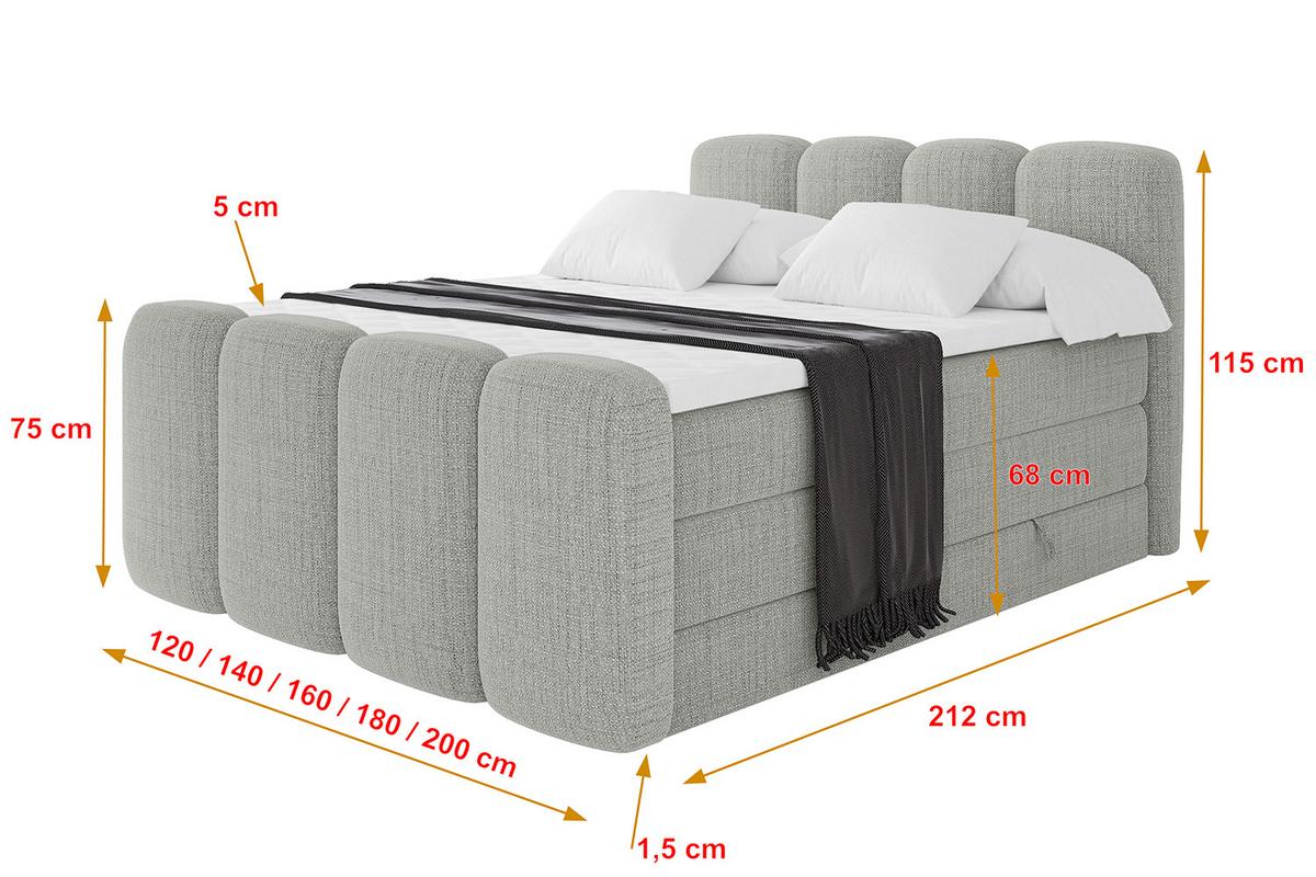 BOXBETT mit Matratze H3|H4 und Lattenrost - NINA-Z KING - 160x200 cm Aragon - Hellgrau - Hellgrau, Holzwerkstoff (160/200cm)