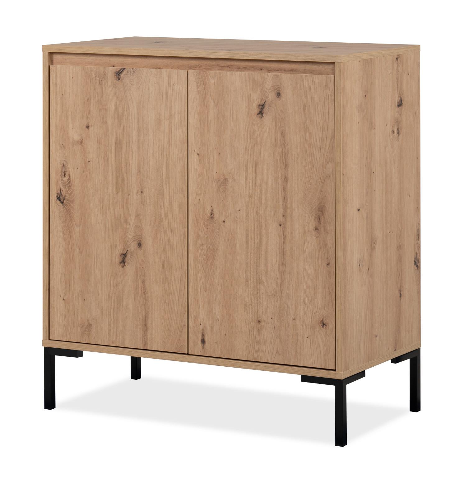 KOMMODE Eiche Artisan 81 cm modern, Anrichte 2-türig - Schwarz/Eiche Artisan, Holzwerkstoff/Metall (81/87/40cm) - Furn.Design