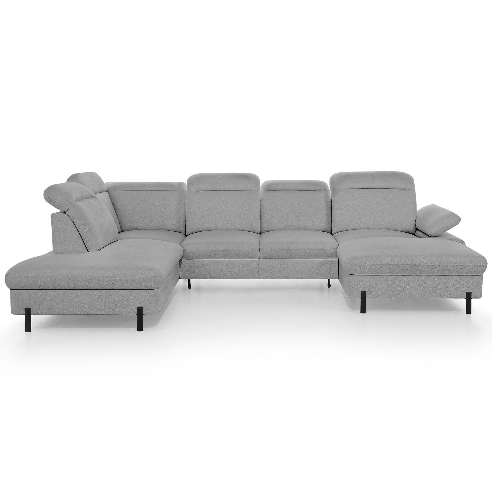 WOHNLANDSCHAFT Sora U mit Schlaffunktion und verstellbarer Sitztiefe, Kopfstützen und Armlehne, 365 cm, Grau, Rechts - Schwarz/Grau, Textil (365/107/235cm) - Beautysofa