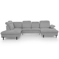 WOHNLANDSCHAFT Sora U mit Schlaffunktion und verstellbarer Sitztiefe, Kopfstützen und Armlehne, 365 cm, Grau, Rechts - Schwarz/Grau, Textil (365/107/235cm) - Beautysofa