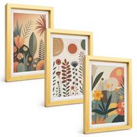 BILDER SET 3er Set - 20x30 cm Goldrahmen - Boho-Pflanzenmuster Natur - Goldfarben, Kunststoff (20/30cm) - TULUP