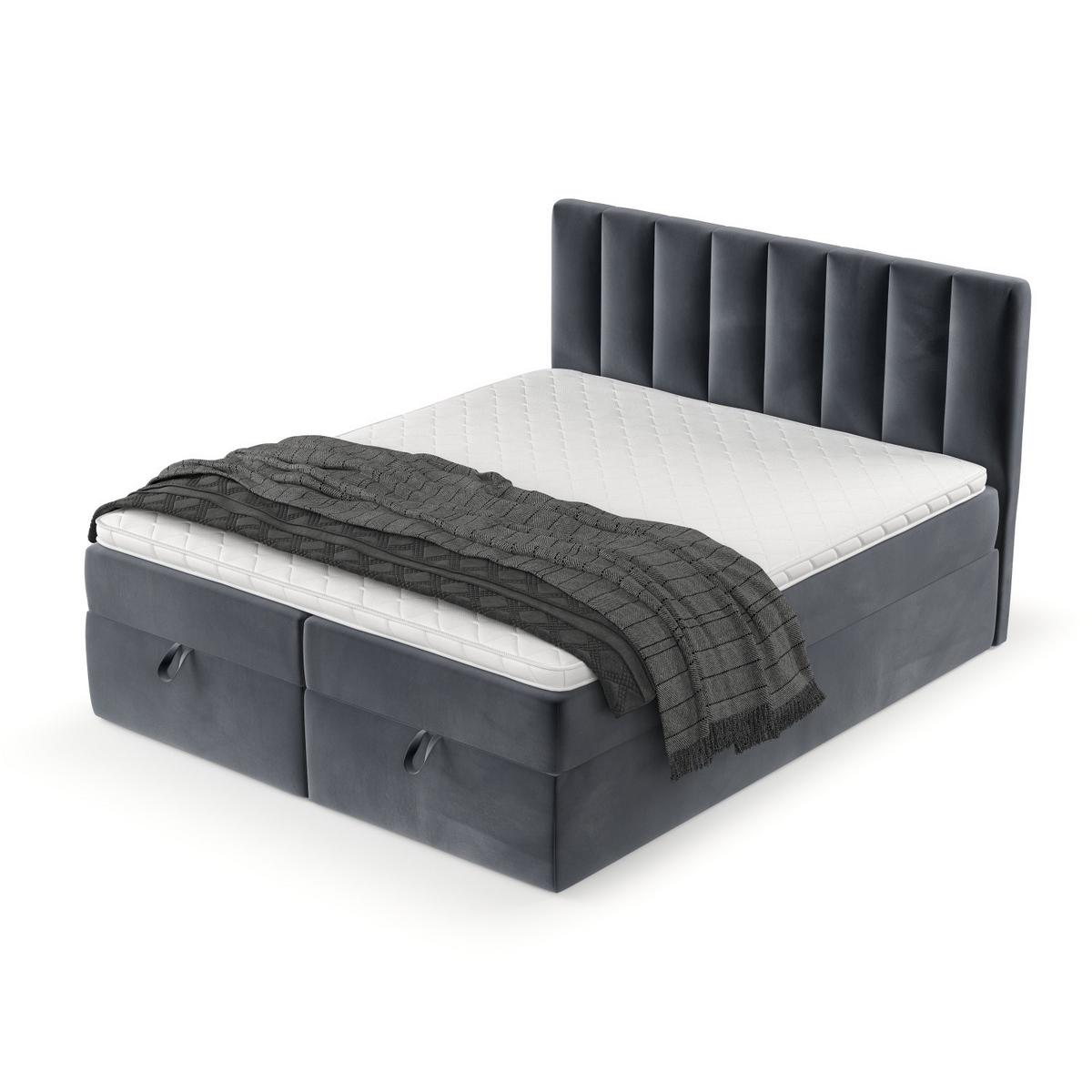 BOXBETT Lusso 160/200 cm Dunkelgrau im Kronos Stoff - Dunkelgrau/Schwarz, Holz/Holzwerkstoff (160/200cm) - AltaBeds