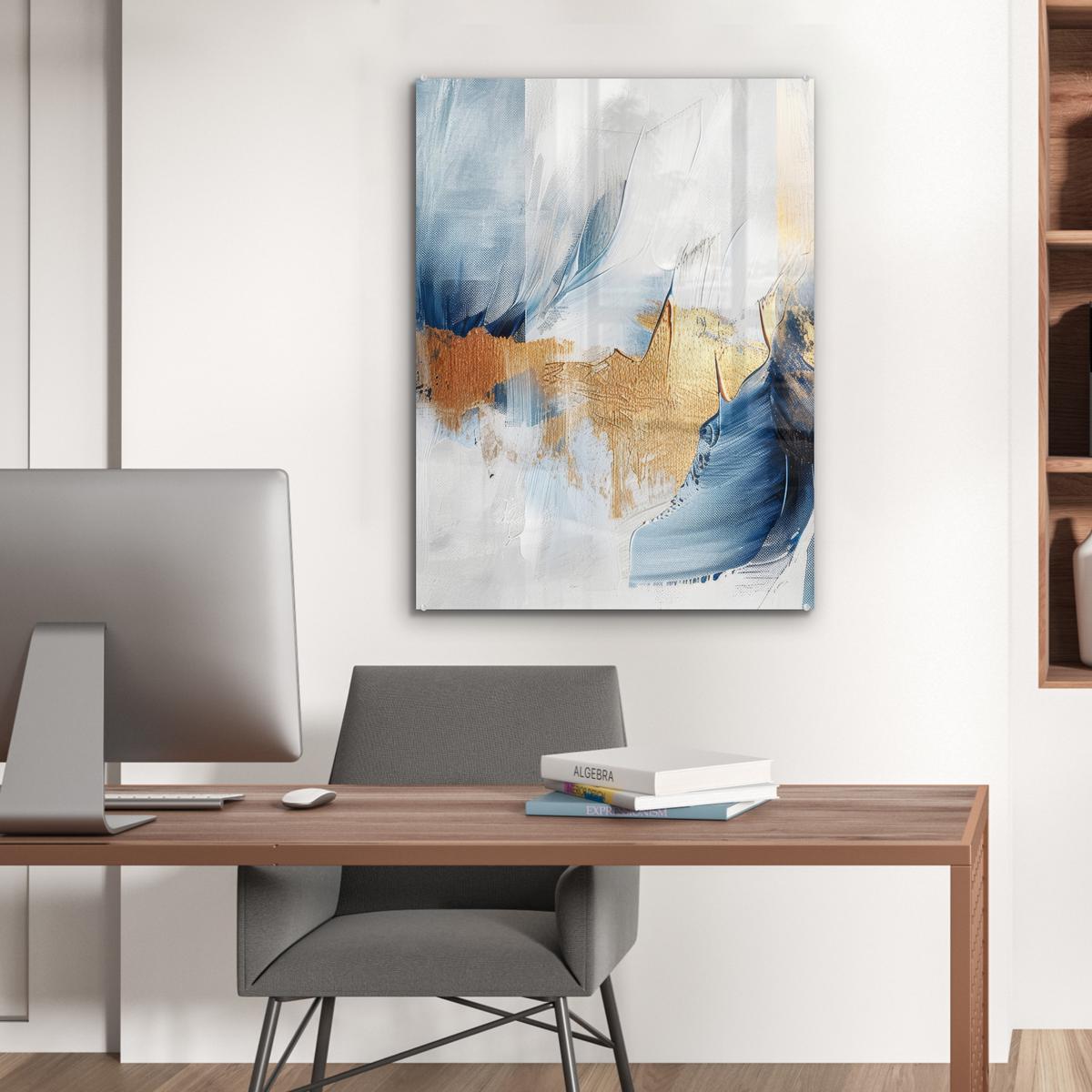 ACRYLGLASBILD Gold - Blau - Aquarell - Kunst - Modern 60x80 cm - Hellblau, Glas (60/80cm) - MuchoWow