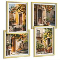 BILDER SET 4er Set - 50x50 cm & 40x60 cm Goldrahmen - Zitrusfrüchte in der Sonne - Goldfarben, Kunststoff (50/50cm) - TULUP
