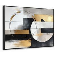 LEINWAND Bilder mit Rahmen - Abstrakt - Gold - Silber - Formen - Ästhetik - 100x70 - Multicolor, Textil (100/70cm) - MuchoWow