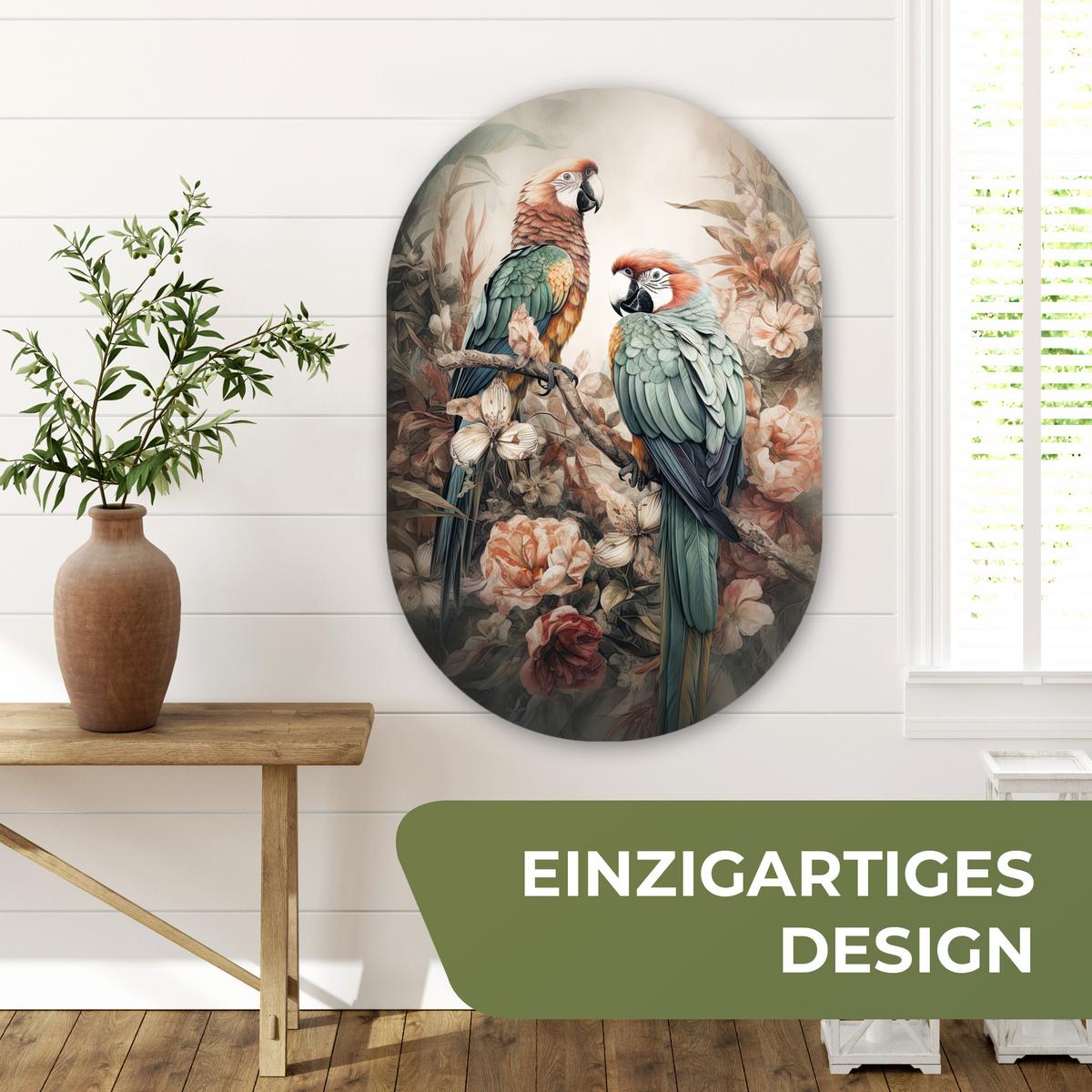 WANDBILD Papageien - Vögel - Natur - Blumen Wanddeko Schlafzimmer 60x90 cm - Baltimorefarben, Kunststoff (60/90cm) - MuchoWow