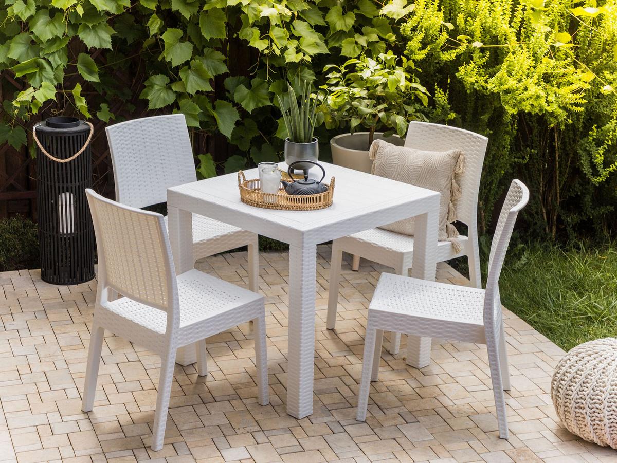 GARTENSTUHL 4er-Set Rattanoptik weiß Fossano - Weiß, Kunststoff (60/89/47cm) - Beliani