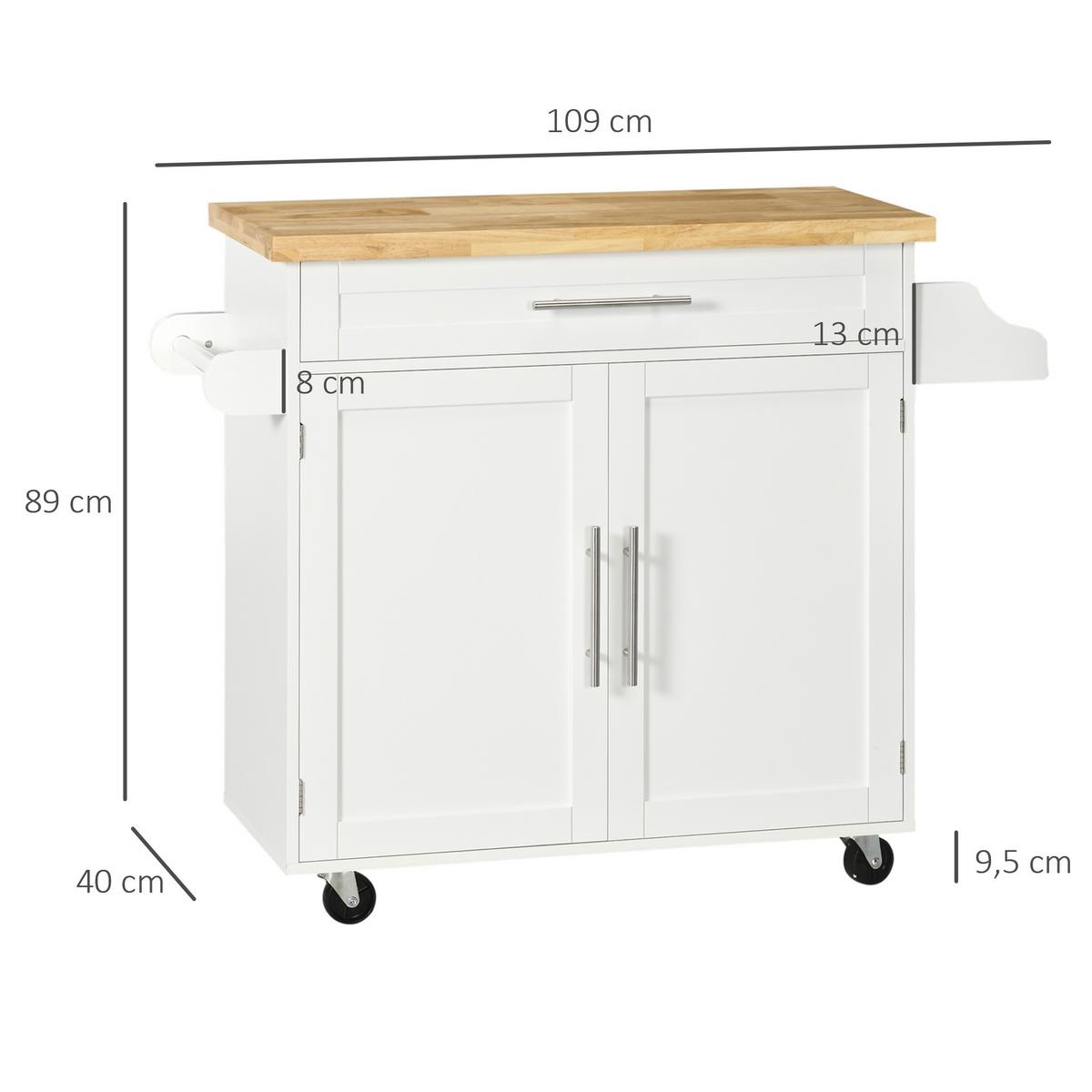 KÜCHENWAGEN rollbar Servierwagen Küchentrolley für Küche Wohnzimmer Weiß - Weiß, Holzwerkstoff (40/89/109cm) - HOMCOM