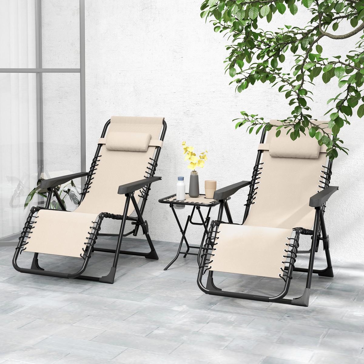 GARTENSTUHL-SET 3 TLG. mit Tisch Beige 90/56/110 cm - Beige, Metall (65/110/90cm) - Outsunny