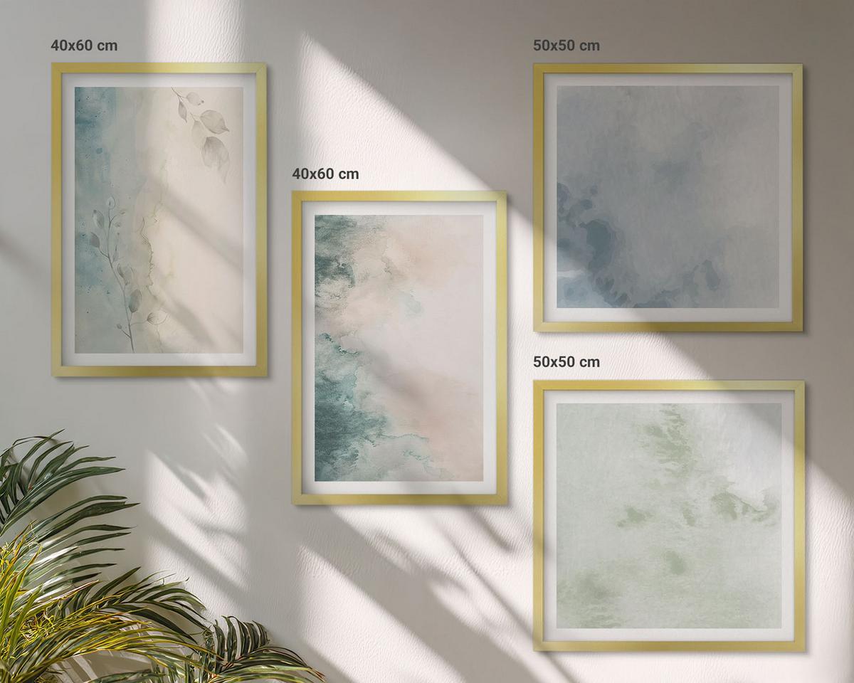 BILDER SET 4er Set - 50x50 cm & 40x60 cm Goldrahmen - Aquarell-Leinwandstil - Goldfarben, Kunststoff (50/50cm) - TULUP