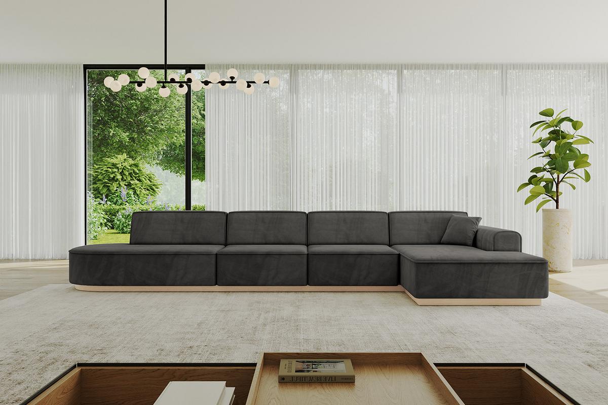 ECKSOFA Ottomane Rechts IREA-L3 - 412x165x80 cm Ecru - Anthrazit, Holzwerkstoff/Textil (412/165cm) - ALTDECOR
