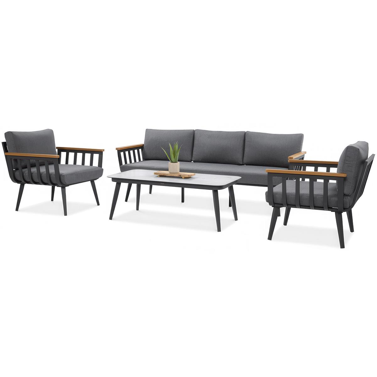 GARTENSET Nova mit Sofas Sessel und Kaffeetisch, für 5 Personen, Metallbeine, Grau - Grau, Metall - Beautysofa