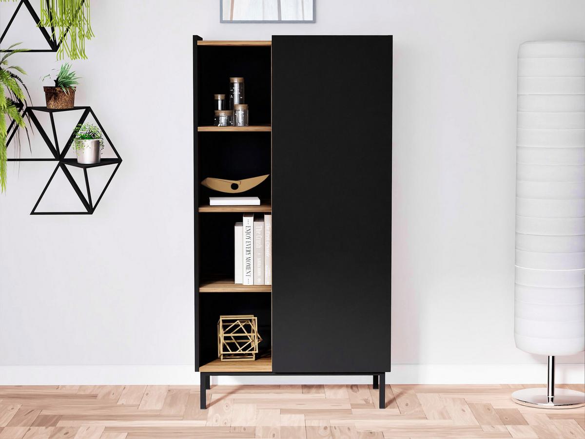REGAL System 77 - Schwarz, Holzwerkstoff/Metall (74/140/44cm) - MIRJAN24
