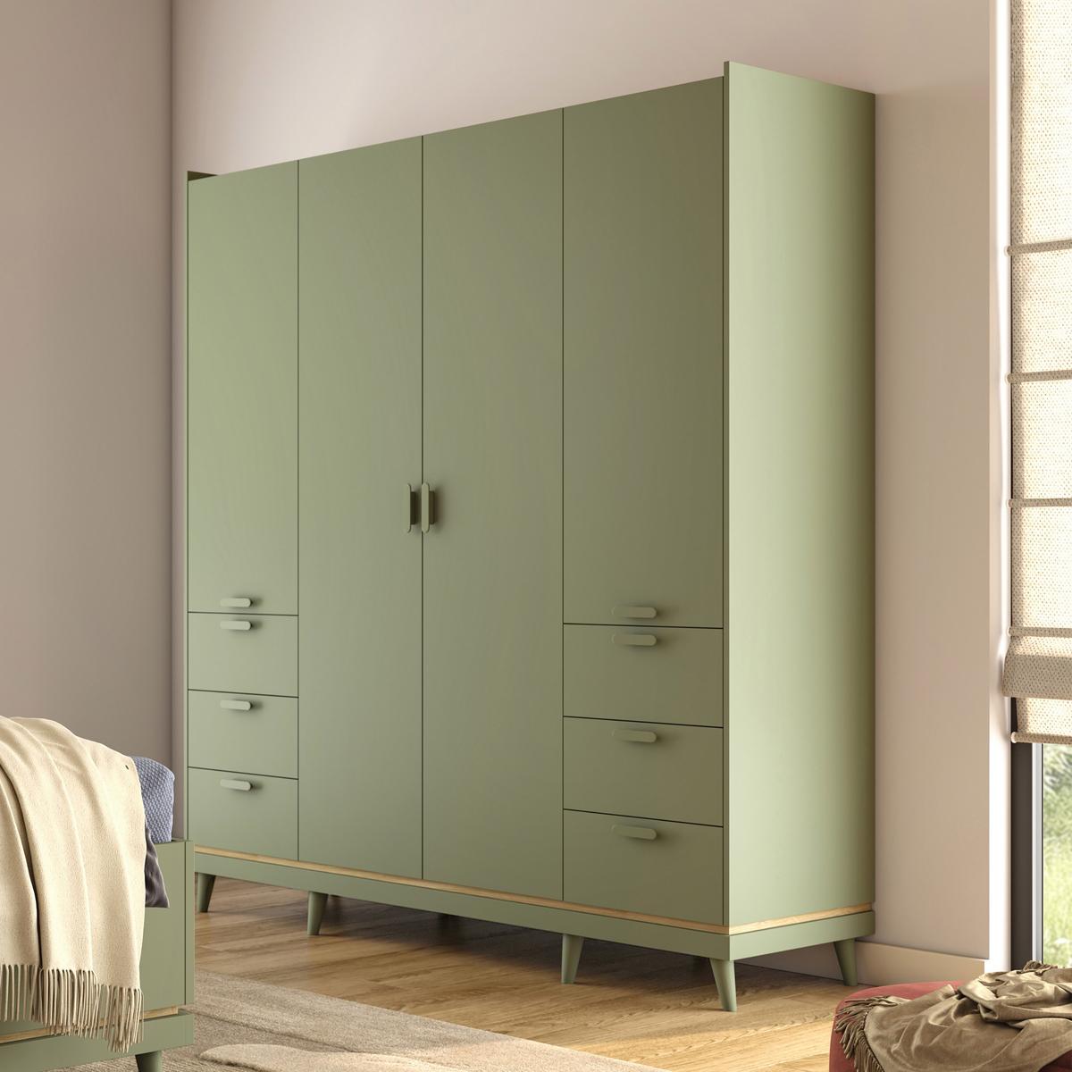 DREHTÜRENSCHRANK ACARA 190/214.5/57,4 cm 4-türig Grün - Grün, Holzwerkstoff (190/214.5/57.4cm) - MASSENO