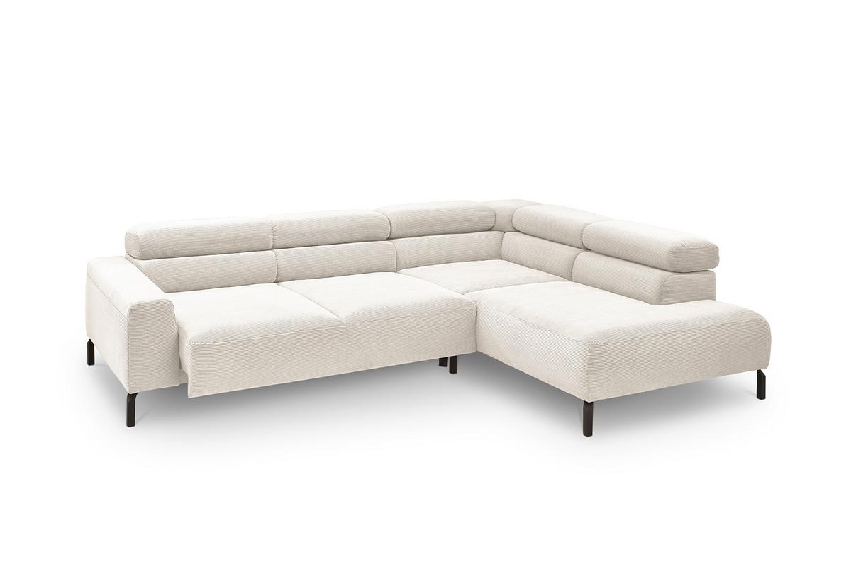ECKSOFA MIT MOTORISCHEM SITZVORZUG DELIA Weiß Cord Relaxfunktion - Schwarz/Weiß, Textil/Metall (276/219cm) - KAWOLA