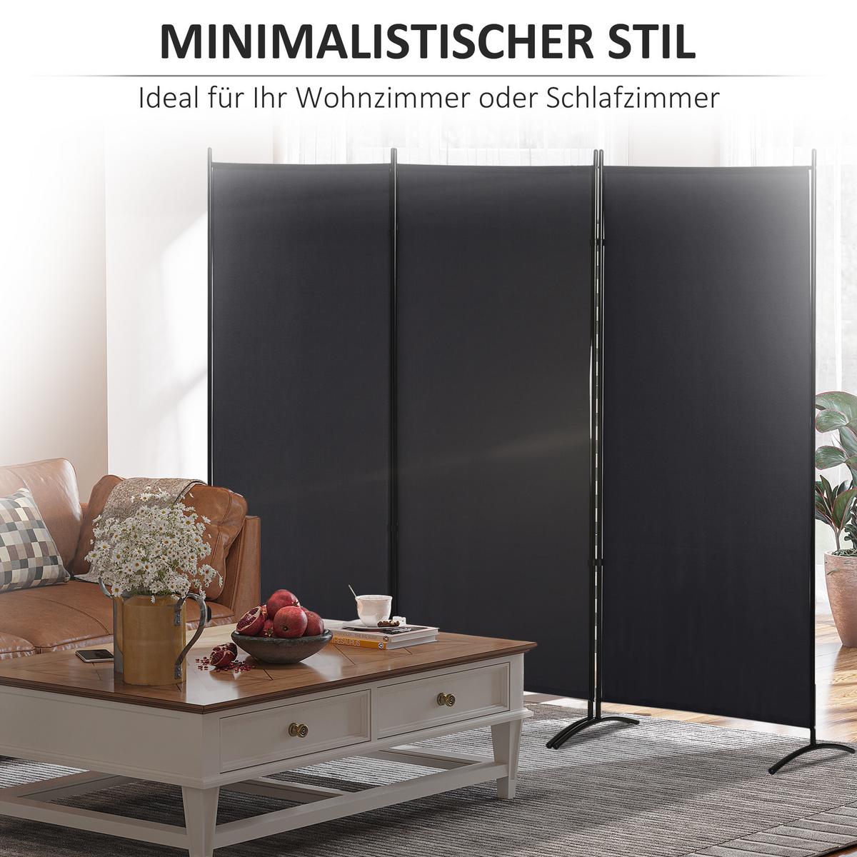 PARAVANT aus Polyester und Metall Schwarz - Schwarz, Metall (50/182cm) - HOMCOM