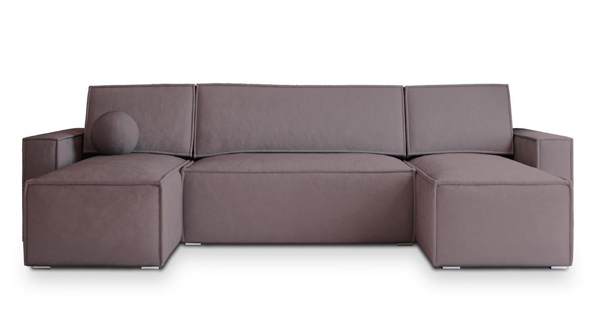 WOHNLANDSCHAFT PESANO M Lila Velours-Stoff mit Schlaffunktion - Lila, Holz (306/85/140cm) - MASSENO