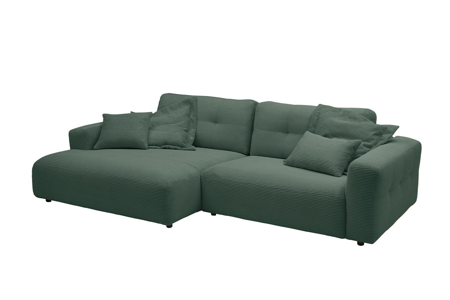 ECKSOFA MIKA Smaragdgrün Cord - Smaragdgrün/Schwarz, Kunststoff/Textil (276/167cm) - KAWOLA