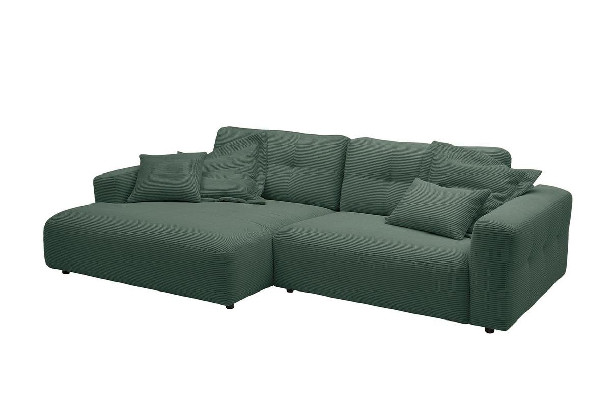 ECKSOFA XL MIKA Smaragdgrün Cord - Smaragdgrün/Schwarz, Kunststoff/Textil (296/167cm) - KAWOLA