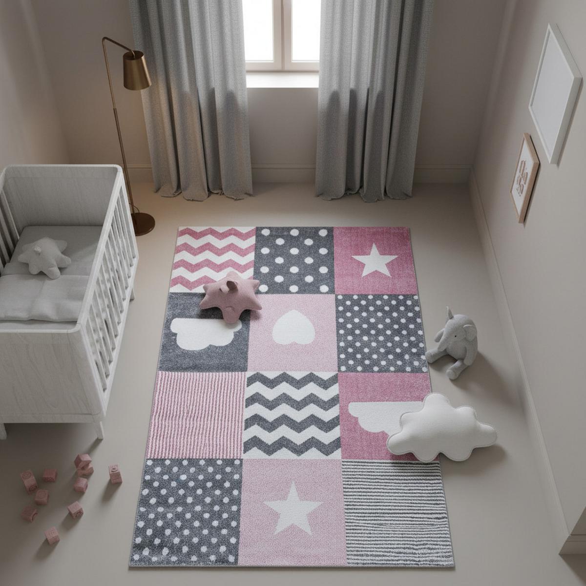 KINDERTEPPICH TASNA, mit Herz-und-Stern-Motiv, Rosa, 80 x 150 cm - Rosa, Textil (150/80cm) - KADIMA DESIGN