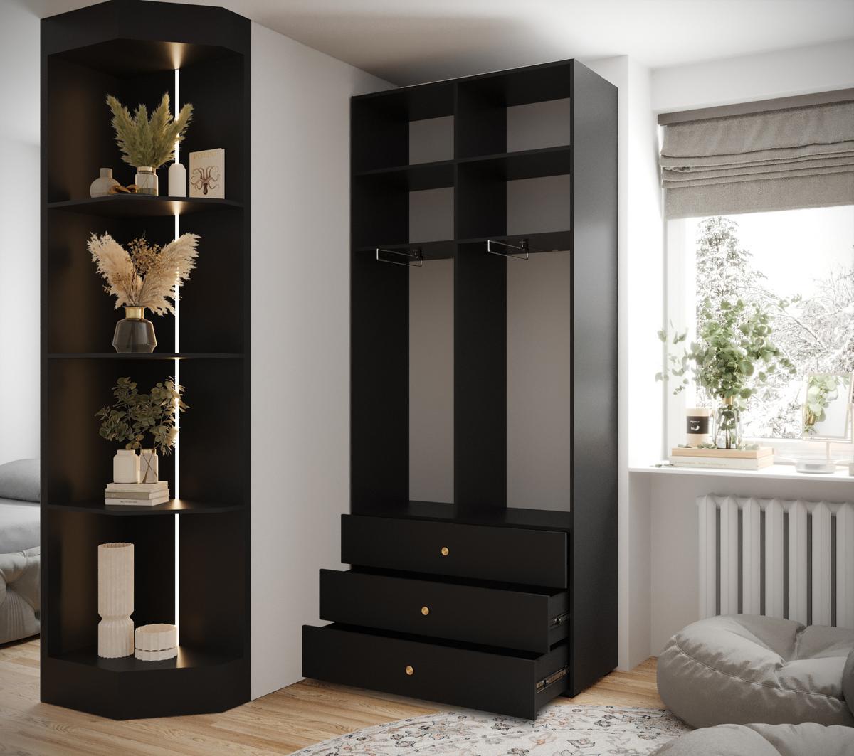 DREHTÜRENSCHRANK 236.7/100/47 2-türig - Schwarz, Holz/Metall (100/236.7/47cm) - MÖBEL KRYSPOL