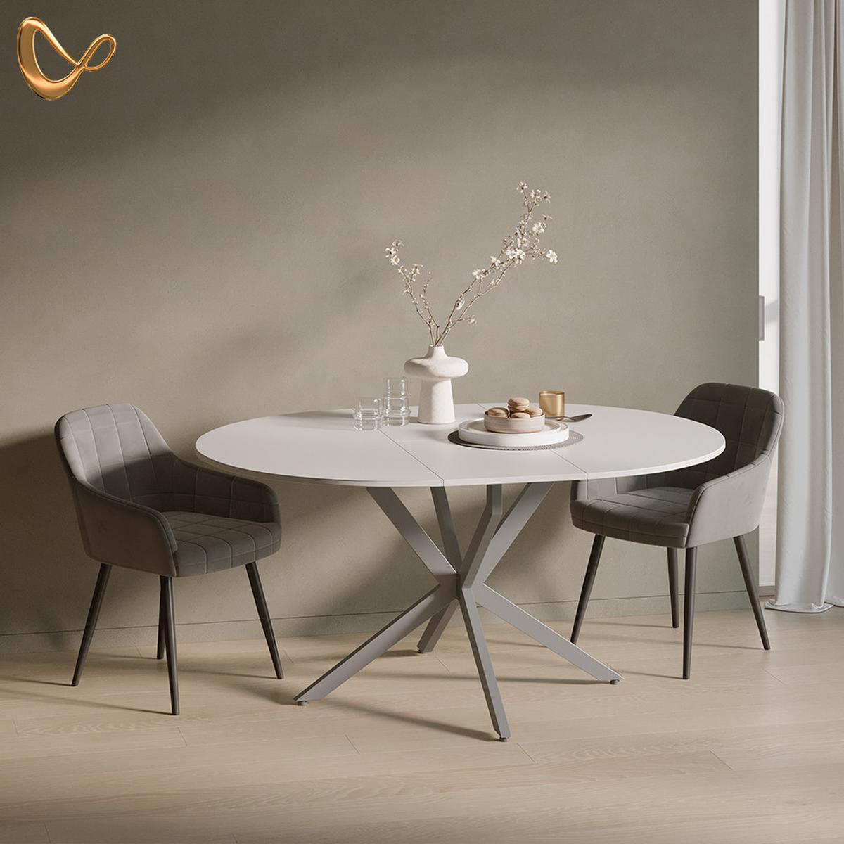ESSTISCH Firenze Weiß/Grau 120 x 120 cm ausziehbar - Weiß/Grau, Holzwerkstoff (120/120/76.5cm) - Livinity®