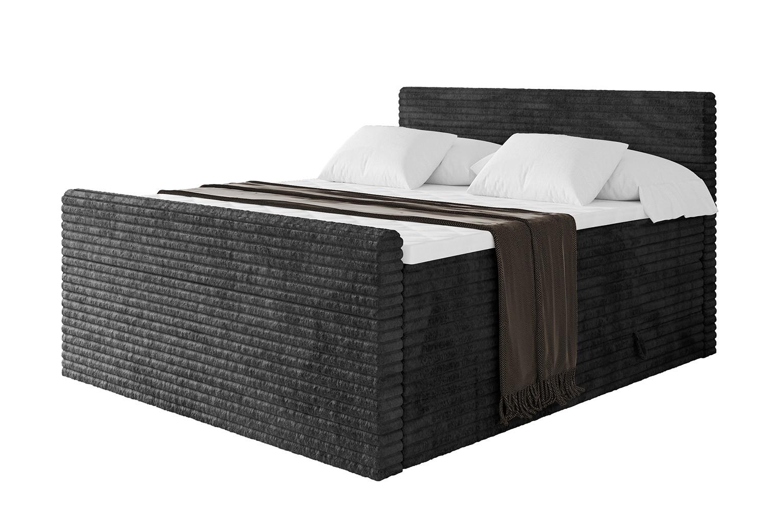 BOXSPRINGBETT mit Matratze H3|H4 und Lattenrost - TOLO-Z KING-v1 120x200 Cord - Schwarz - Schwarz, Holzwerkstoff (120/200cm)