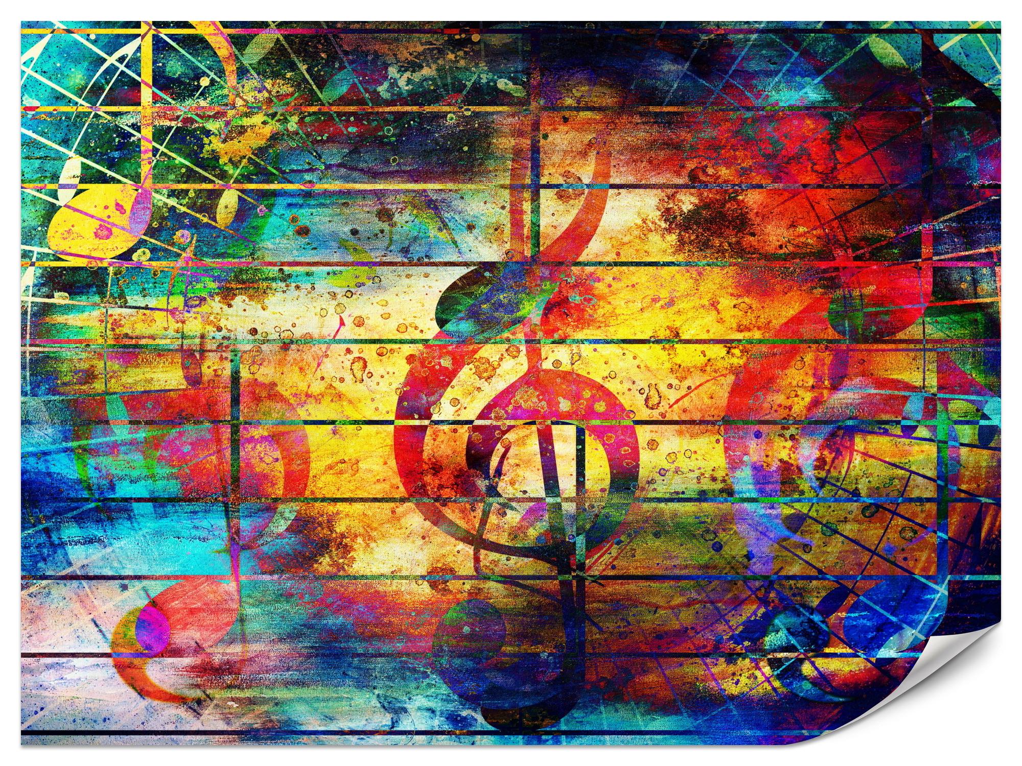 FOTOTAPETE für Jugendzimmer Bunte Abstrakte MUSIC Graffiti NOTEN 300x210 - Türkis/Gelb, Papier (300/210cm) - Muralo