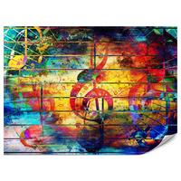 FOTOTAPETE für Jugendzimmer Bunte Abstrakte MUSIC Graffiti NOTEN 300x210 - Türkis/Gelb, Papier (300/210cm) - Muralo