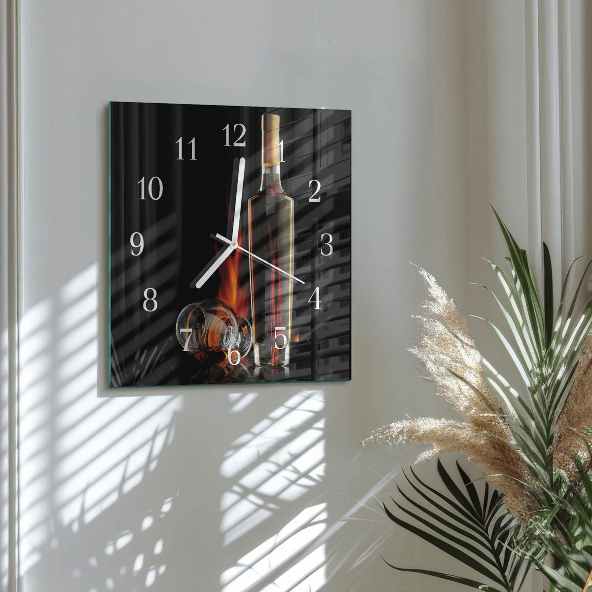 WANDUHR aus Glas 30x30 cm - Alkohol - Schwarz, Glas (30/30/0.4cm) - TULUP