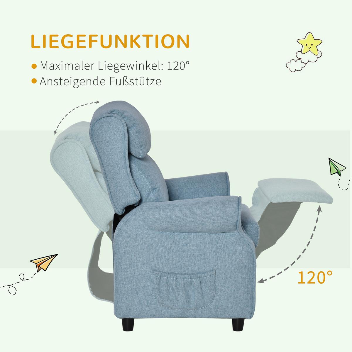 KINDERSESSEL Kindersofa Kindercouch Liegesofa verstellbar mit Fußstütze Blau - Blau, Holz (53/70/58cm) - HOMCOM