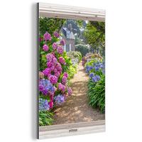 METALLBILD Hortensie - Durchsichtig - Blumen - Sommer - Lila - Weg 80x120 cm - Lila, Metall (80/120cm) - MuchoWow