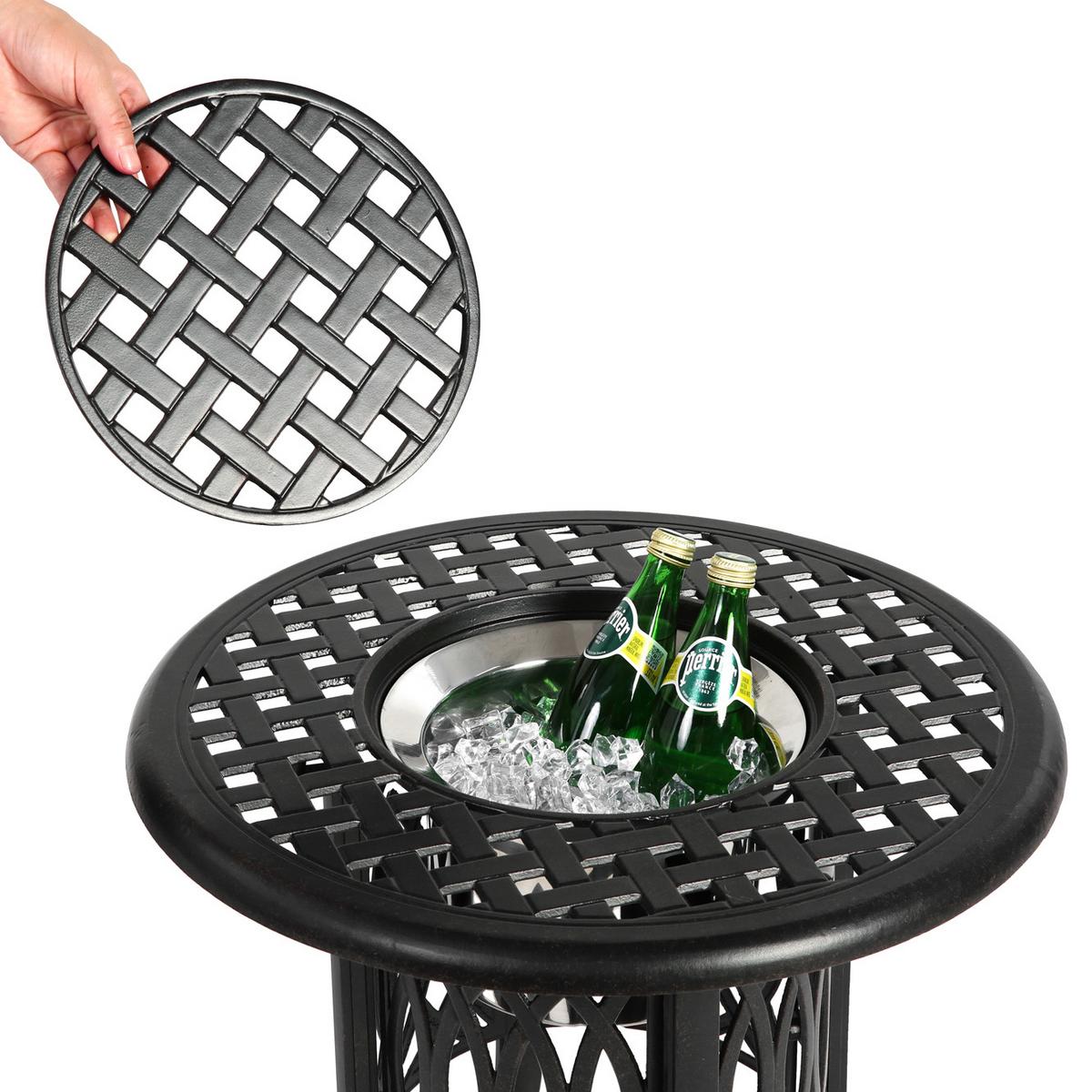 GARTEN-BISTROTISCH 55 cm Bronze Aluminium Outdoor Beistelltisch mit integriertem Eiseimer für Terrasse & Balkon - Bronzefarben, Metall (55/55/49cm) - Urban Meuble