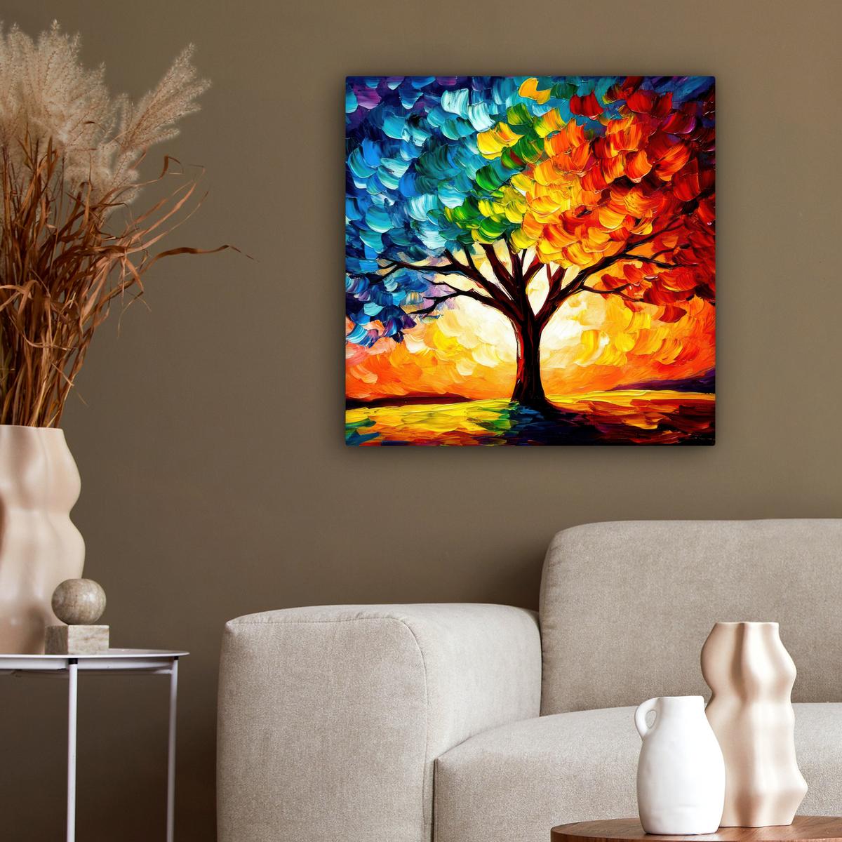 LEINWANDBILD Baum - Kunst - Natur - Sonnenuntergang Wandbild Wohnzimmer 50x50 cm - Multicolor, Textil (50/50cm) - MuchoWow