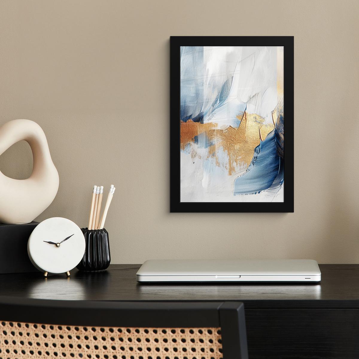 POSTER MIT RAHMEN Gold - Blau - Aquarell - Kunst - Modern Poster 20x30 cm - Hellblau, Papier (20/30cm) - MuchoWow