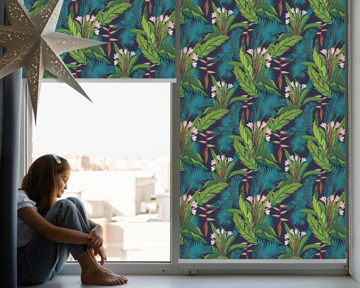INNENROLLO - Fensterrollo - Rollo - 150x180 cm - Exotische Pflanzen - Grün, Kunststoff (150/180/0.5cm) - TULUP