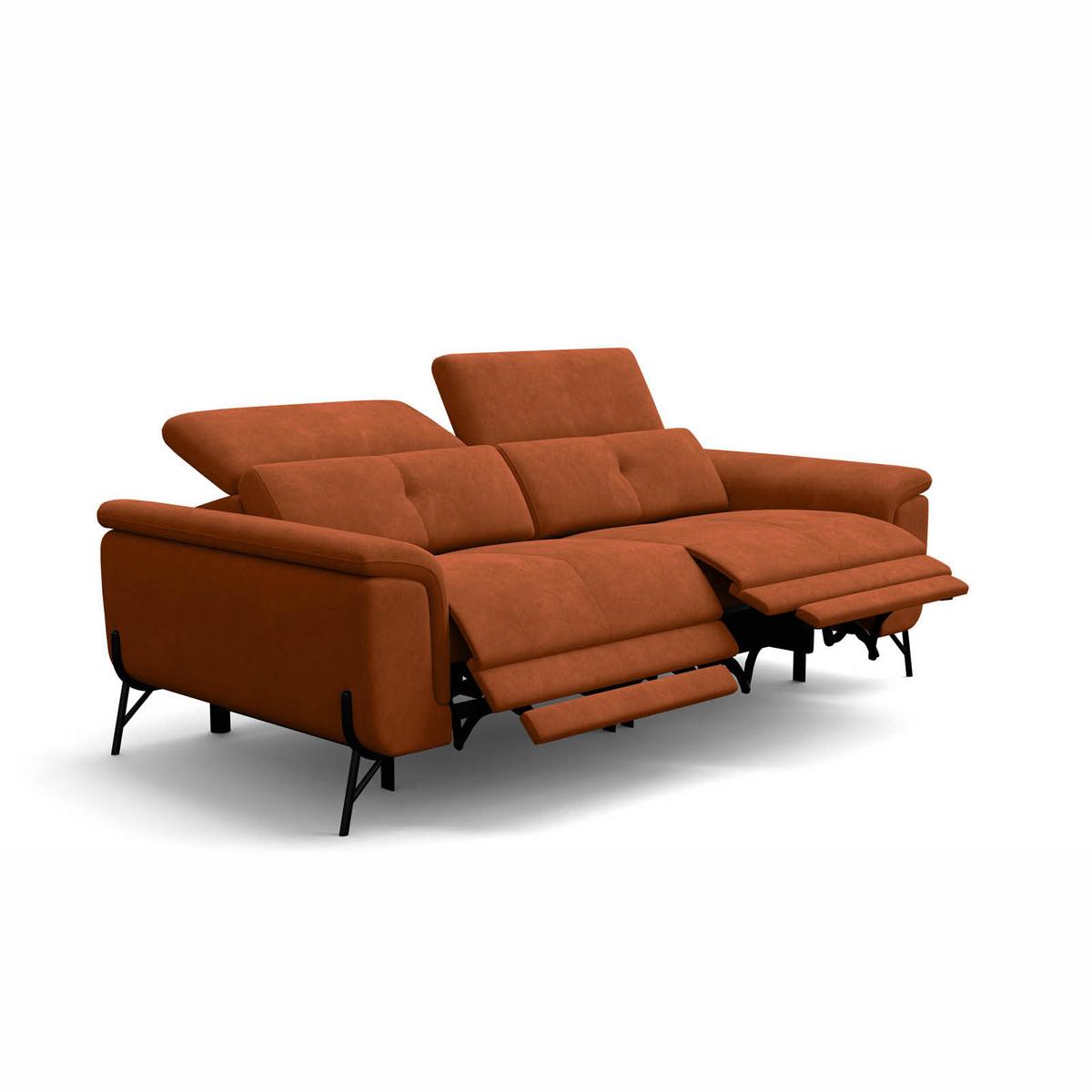 SOFA RELAX AVENA 3-Sitzer, dunkeloranger Veloursstoff - Dunkelorange/Schwarz, Holz/Textil (204/80/108cm) - Courtois Laville