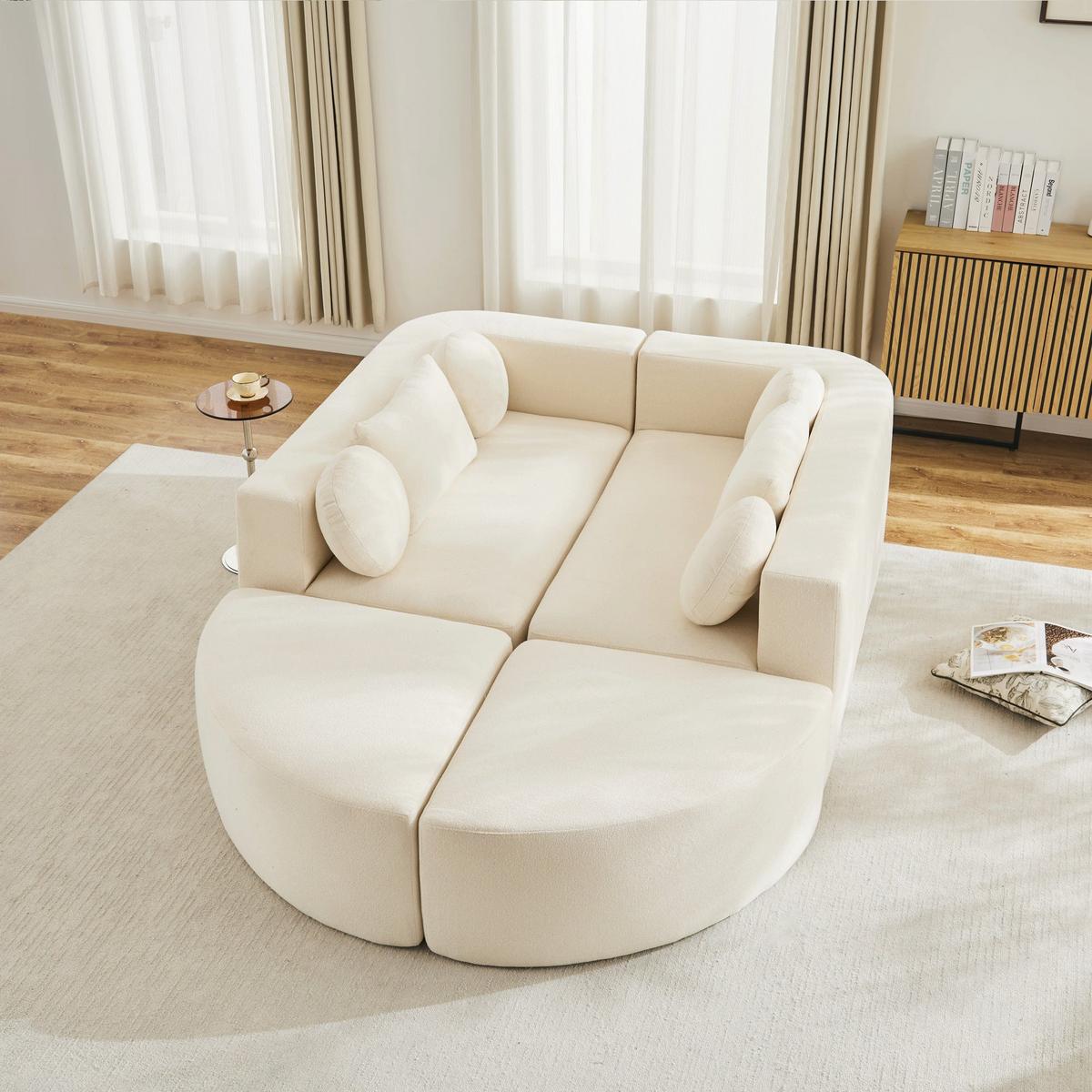 SCHLAFCOUCH aus Chenille in Beige Modulares Design & Ohne Montage - Beige, Textil (165/68/292cm) - Urban Meuble