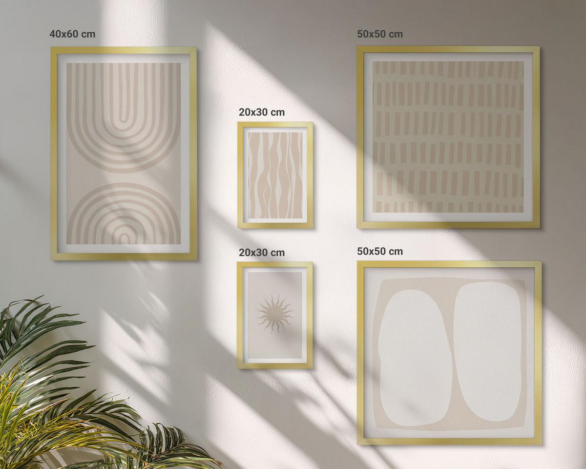 BILDER SET 5er Set - 50x50 cm & 20x30 cm & 40x60 cm Goldrahmen - Abstrakte Boho-Musterformen - Goldfarben, Kunststoff (40/60cm) - TULUP