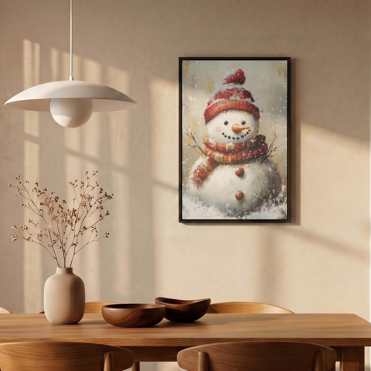 LEINWAND Bilder mit Rahmen - Schneemann - Winter - Schnee - Beige - 40x60 - Weiß, Textil (40/60cm) - MuchoWow