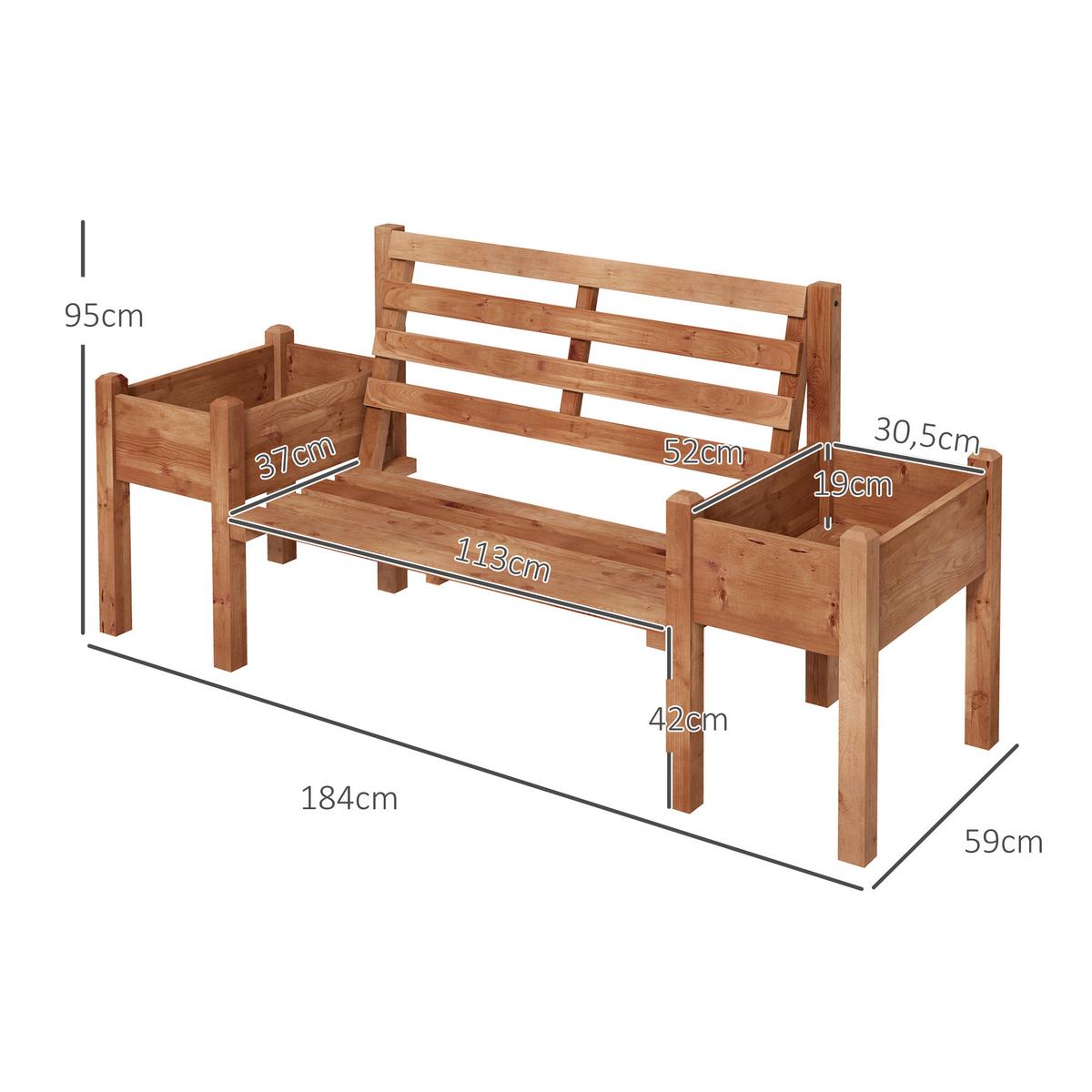 GARTENBANK, 2-Sitzer, Holzbank, mit Blumenkasten, für Garten, Terrasse, Dunkelbraun - Braun, Holz (59/95/184cm) - Outsunny