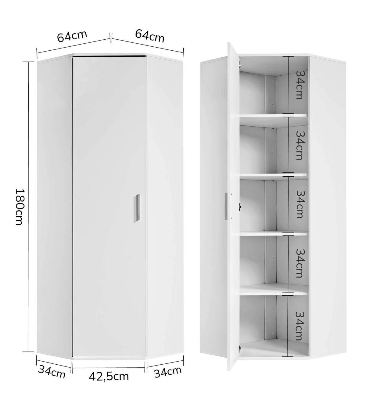 ECKSCHRANK Der Lange - Weiß, Holzwerkstoff (60/180/34cm) - Mokebo