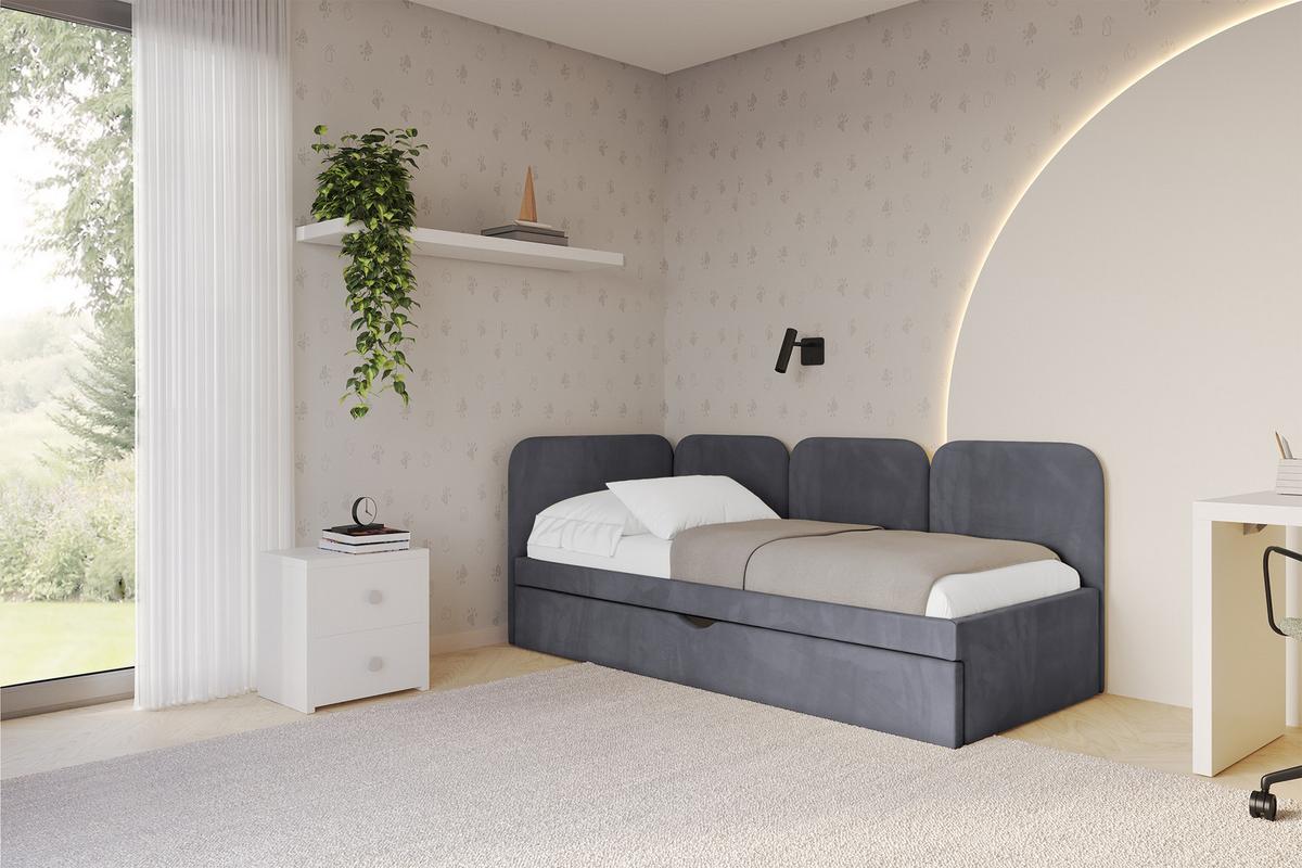 EINZELLBETT Jugendbett mit Bettkasten, Rechts - ALVY 90x200 Dunkelgrau - Dunkelgrau, Holzwerkstoff/Textil (90/200cm) - ALTDECOR