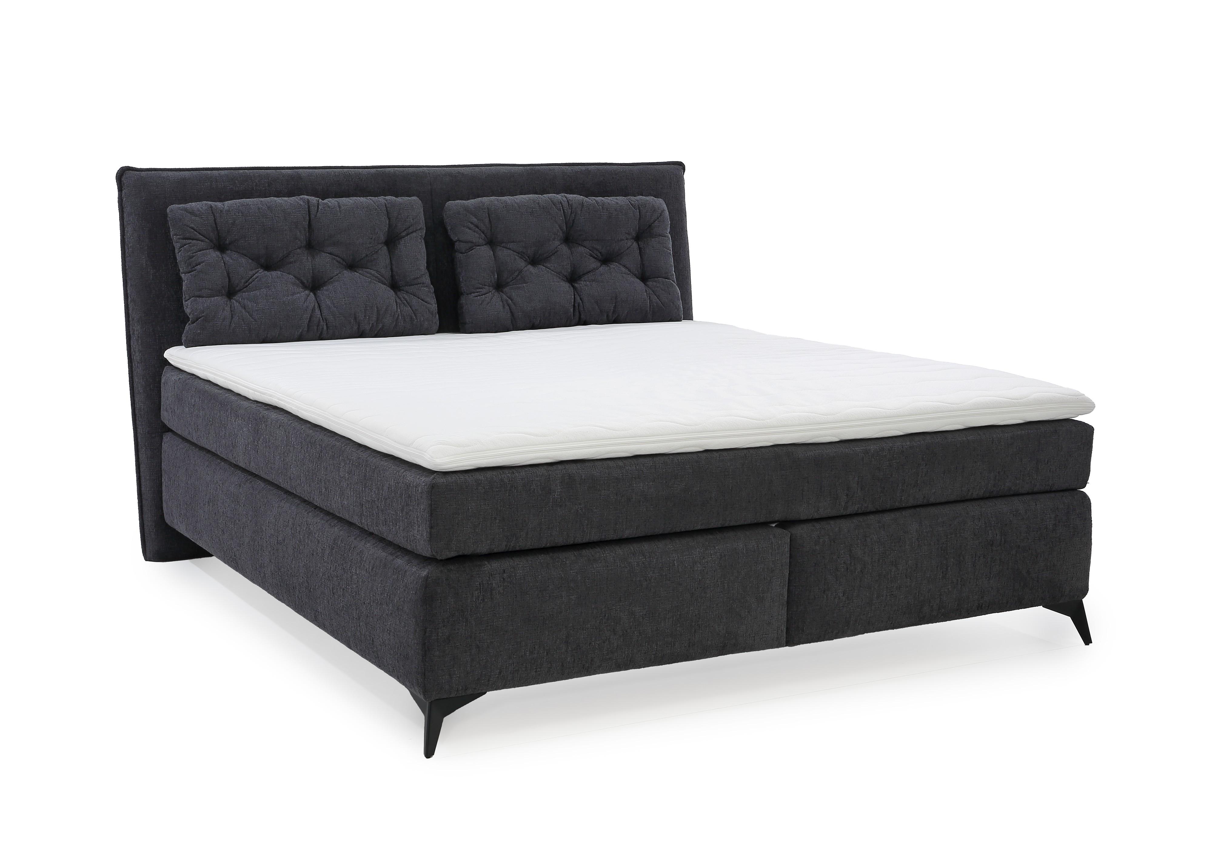BOXSPRINGBETT 180x200 cm mit Bonell-Wende-Federkernmatratzen H2/H3, Bonell-Federkernpolsterung, PU-Schaum-Topper, 2 Kissen, Chenille Anthrazit / 20031 - Anthrazit/Schwarz, Textil/Metall (180/200cm) - luma-home